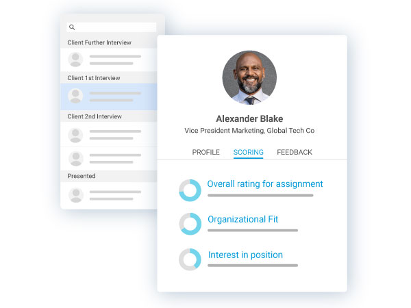 Candidate profile example of Invenias by Bullhorn showing how employees can use the best executive search technology to manage complex hiring processes.
