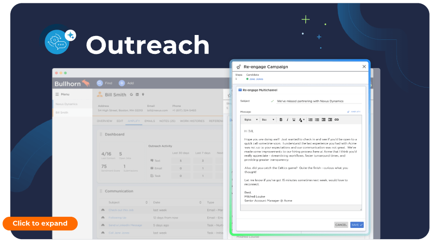 Miniaturansicht des Videos zur Outreach-Kompetenz von Bullhorn Amplify AI, in dem die Funktionen und Vorteile des E-Mail-Marketing-Tools vorgestellt werden.
